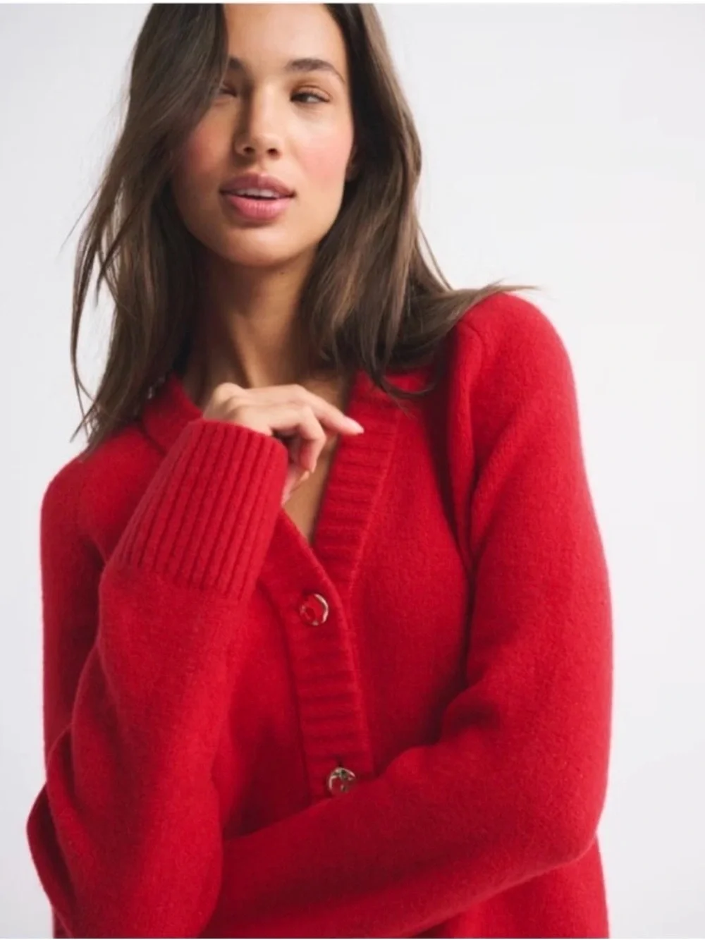 Abercrombie & Fitch Red V-Neck Button Front Longline Cardigan